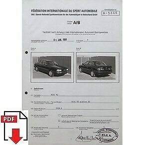 1988 Audi 90 Quattro B3 FIA homologation form PDF download